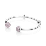 S925 Silver Bracelet with Logo Snake Chain Open Round Diamond Charm