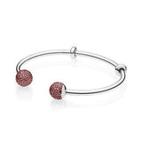 S925 Silver Bracelet with Logo Snake Chain Open Round Diamond Charm