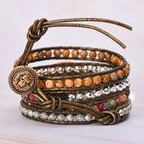 5 Strand Leather Wrap Bracelet with Semiprecious Stone Chain