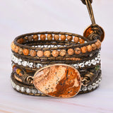 5 Strand Leather Wrap Bracelet with Semiprecious Stone Chain