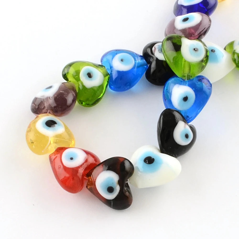 5 Strand Mix Lampwork Heart Eye Beads for DIY Jewelry, 24pcs/strand