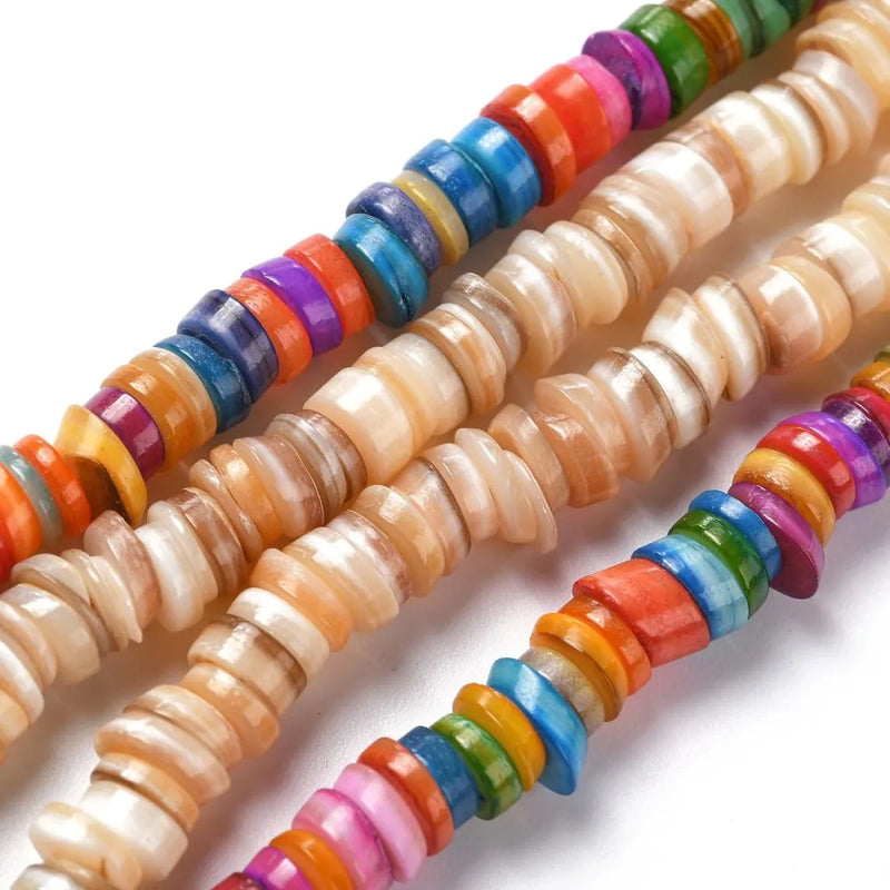 5 Strand Shell Flat Round Beads Mix DIY Jewelry Making