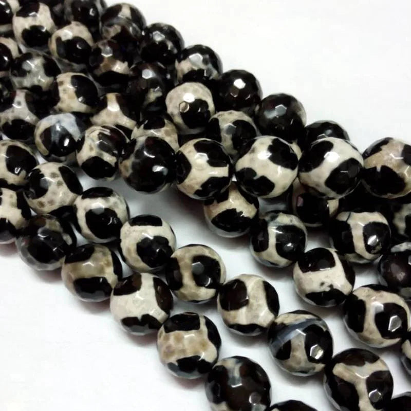8/10mm Faceted Round Tibetan Style dZi Bead Natural Stone Giraffe Pattern