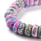 5 Strands Flower Printed Polymer Clay Beads Colorful Rondelle Spacer Beads