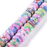 5 Strands Flower Printed Polymer Clay Beads Colorful Rondelle Spacer Beads