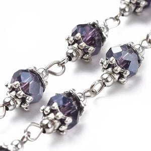5 Strand Glass Bead Chains with Alloy Bead Caps for Jewelry Making 1m/strand