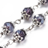 5 Strand Glass Bead Chains with Alloy Bead Caps for Jewelry Making 1m/strand