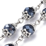 5 Strand Glass Bead Chains with Alloy Bead Caps for Jewelry Making 1m/strand
