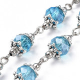 5 Strand Glass Bead Chains with Alloy Bead Caps for Jewelry Making 1m/strand