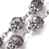 5 Strand Glass Bead Chains with Alloy Bead Caps for Jewelry Making 1m/strand
