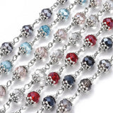 5 Strand Glass Bead Chains with Alloy Bead Caps for Jewelry Making 1m/strand