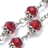 5 Strand Glass Bead Chains with Alloy Bead Caps for Jewelry Making 1m/strand