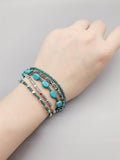 5 Strand Turquoise Bracelet w/ Teal Crystals & Silver Beads Magnetic Clasp 7.5"