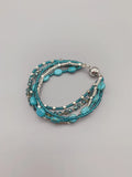 5 Strand Turquoise Bracelet w/ Teal Crystals & Silver Beads Magnetic Clasp 7.5"