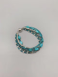 5 Strand Turquoise Bracelet w/ Teal Crystals & Silver Beads Magnetic Clasp 7.5"