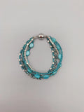 5 Strand Turquoise Bracelet w/ Teal Crystals & Silver Beads Magnetic Clasp 7.5"