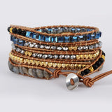 5 Strands Wrap Leather Bracelet Natural Crystal Beads Bangle Boho Jewelry