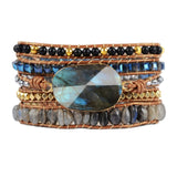 5 Strands Wrap Leather Bracelet Natural Crystal Beads Bangle Boho Jewelry