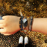 5 Strands Wrap Leather Bracelet Natural Crystal Beads Bangle Boho Jewelry