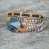 5 Strands Wrap Leather Bracelet Natural Crystal Beads Bangle Boho Jewelry