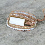 5 Strands Wrap Leather Bracelet Crystal Quartz Stone Beads Bangle