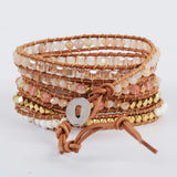 5 Strands Wrap Leather Bracelet Crystal Quartz Stone Beads Bangle