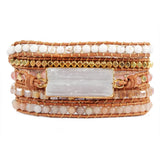5 Strands Wrap Leather Bracelet Crystal Quartz Stone Beads Bangle