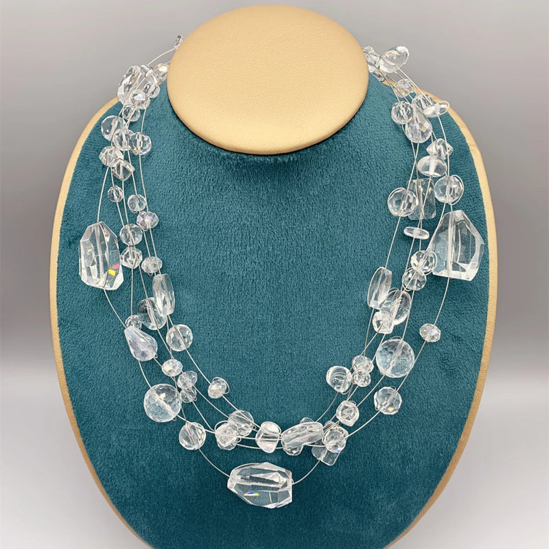 Floating Clear Quartz Crystals Necklace 18 Inch