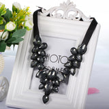 Rhinestone Choker Necklace Ribbon Chain Lake Stone Pendant Women Collier