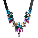 Rhinestone Choker Necklace Ribbon Chain Lake Stone Pendant Women Collier