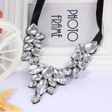 Rhinestone Choker Necklace Ribbon Chain Lake Stone Pendant Women Collier
