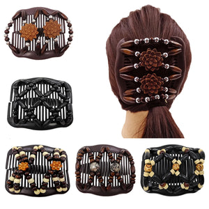 Wooden Bead Double Row Hair Insert Comb Hair Clip Hair Accessories