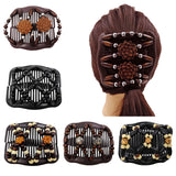 Wooden Bead Double Row Hair Insert Comb Hair Clip Hair Accessories