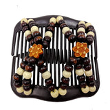 Wooden Bead Double Row Hair Insert Comb Hair Clip Hair Accessories