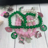 Greek Sorority Logo Pink Green Bead High-Heeled Shoes Bracelet