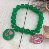 Greek Sorority Logo Pink Green Bead High-Heeled Shoes Bracelet