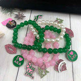 Greek Sorority Logo Pink Green Bead High-Heeled Shoes Bracelet
