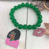 Greek Sorority Logo Pink Green Bead High-Heeled Shoes Bracelet