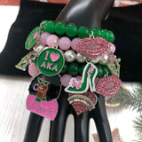 Greek Sorority Logo Pink Green Bead High-Heeled Shoes Bracelet