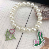 Greek Sorority Logo Pink Green Bead High-Heeled Shoes Bracelet