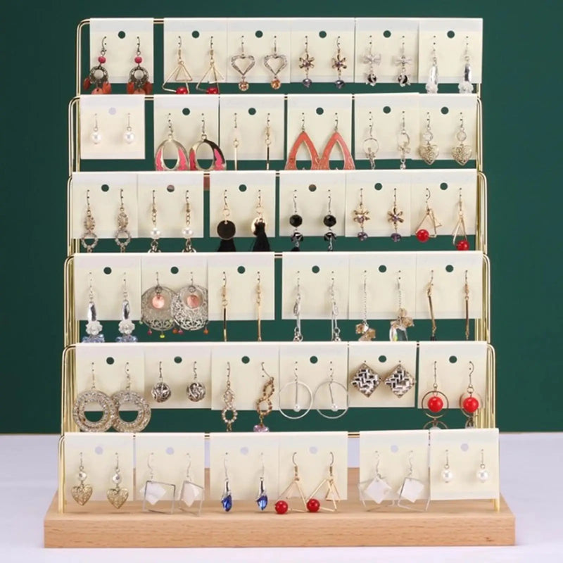 5 Tier Earring Cardboard Hanger with Wooden Base Rack Storage