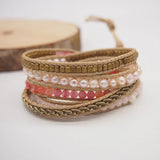 5 Times Wrap Bracelet Freshwater Pearl Cherry Quartz Chain Plated Brass