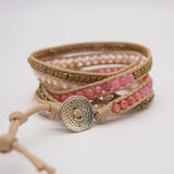 5 Times Wrap Bracelet Freshwater Pearl Cherry Quartz Chain Plated Brass