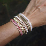 5 Times Wrap Bracelet Freshwater Pearl Cherry Quartz Chain Plated Brass