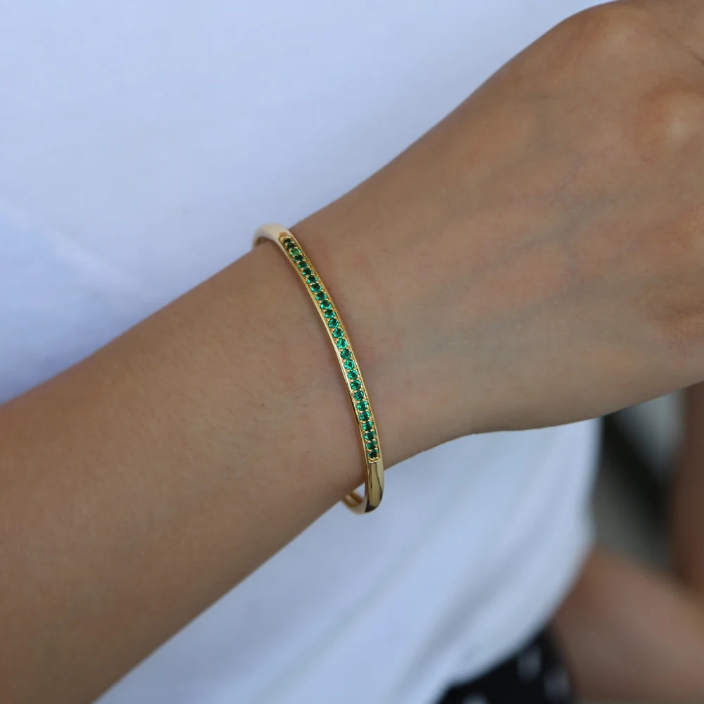 Elegant Open Cuff CZ Bangle with Colored CZ Bracelets