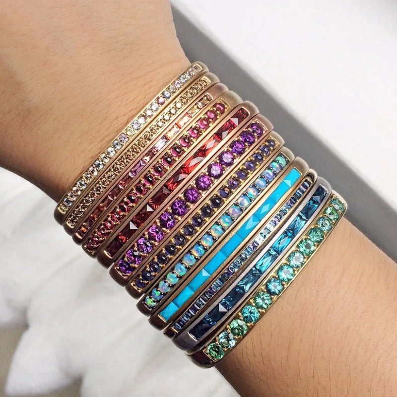 Elegant Open Cuff CZ Bangle with Colored CZ Bracelets
