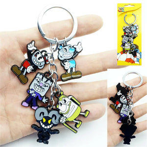 Cuphead Keychain Set - Cartoon Characters Alloy Metal Keyring - Cosplay Gift