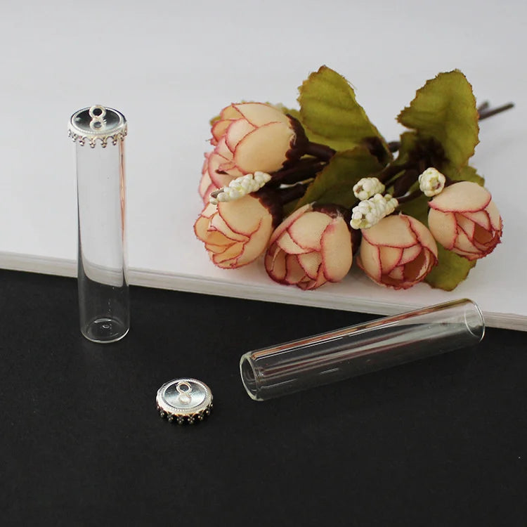 5-Pack Glass Vials with Hanging Caps for Necklace Pendant