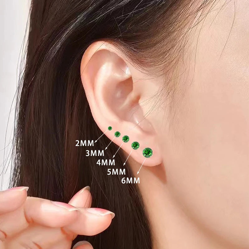 Colorful Zircon Stainless Steel Stud Earring Set - 5 Pairs