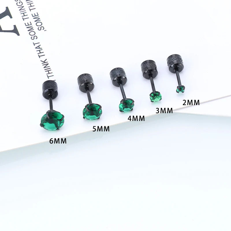 Colorful Zircon Stainless Steel Stud Earring Set - 5 Pairs